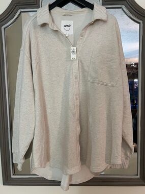 aerie Cream Button-Front Collared Knit shirt sweatshirt